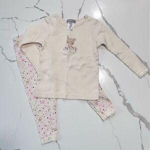 Carter's Girls Cream Long Sleeve Floral Print Cotton Pajamas Set PJs Bunny 18M